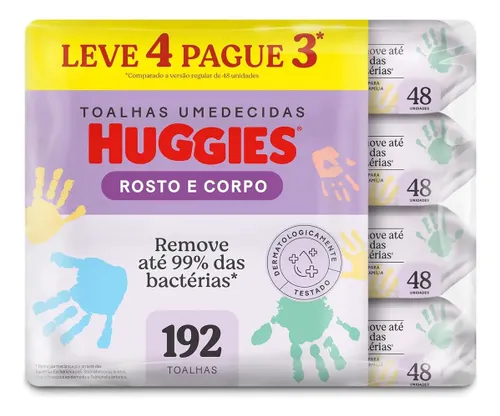 Lenços Umedecidos Huggies Rosto e Corpo 4 pcts - 192 Un