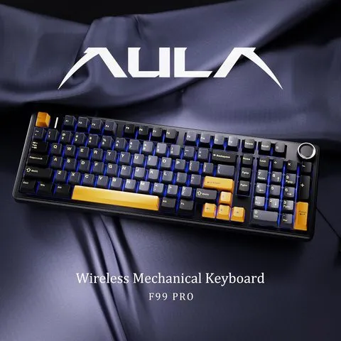 Teclado Mecânico Gamer AULA F99PRO com 99 Teclas, Três Modos, Sem Fio, Hot Swappable, Estrutura Gasket, Teclado Personalizável com Botão de Mídia