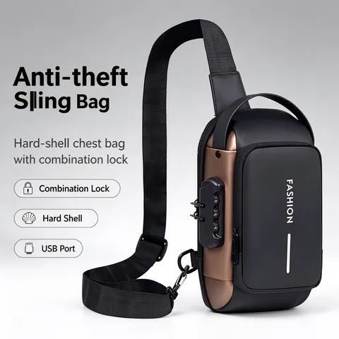 Bolsa de peito com alça e fecho de segurança com senha, à prova d'água, com design em blocos de cores e múltiplas funções, para homens.
