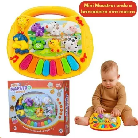 Teclado Infantil de Animais Musical Educativo com Melodias  sons de animais,Luzes e Teclas Coloridas