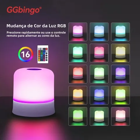 Luz Noturna Recarregável GGbingo com Controle Remoto, Luminária de Mesa RGB Regulável, Luz Ambiente para Quarto e Sala de Estar