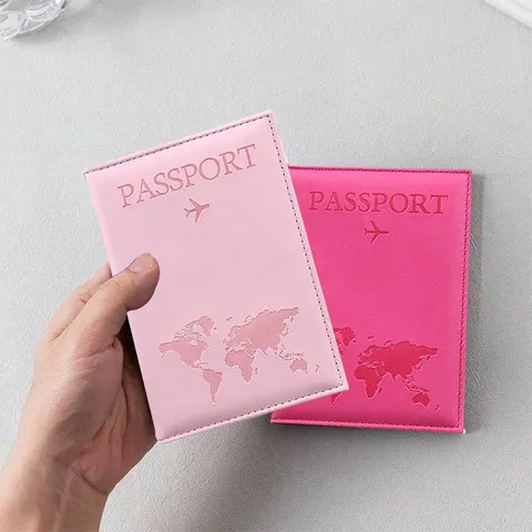 Capa de passaporte de couro PU para homens e mulheres organizador-porta-cartão protetor capas de documentos de identificação mapa mundi capa de passaporte de viagem