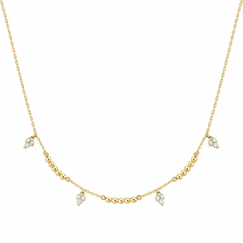 Colar 45cm com 27 Bolas e 12 Topázios Brancos em Arco em Ouro 18K