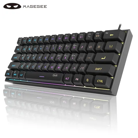 Teclado para jogos MageGee Mini 60%, teclado ultracompacto retroiluminado RGB de 61 teclas, escritório de sensação mecânica ergonômica à prova d'água TS91