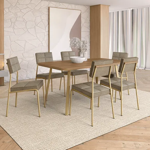 Conjunto Sala de Jantar 6 Cadeiras Una Carraro Carvalho Dourado