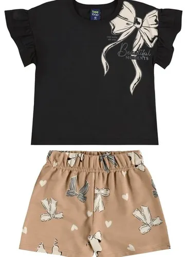 Conjunto Laços e Corações Infantil com Blusa e Short (Preto) Bee Loop