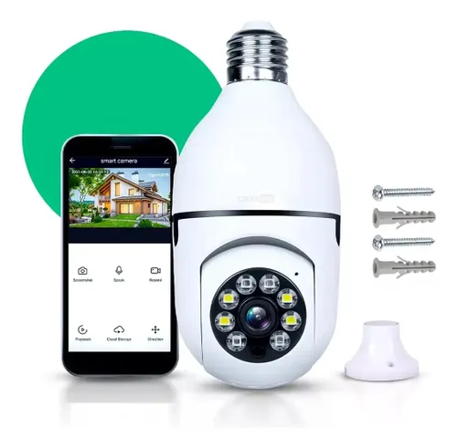 Câmera Lampada de segurança Casenn Ip Wifi com Visão Noturna Interna Externa App Yoouse Espiã 360o Cor Branco