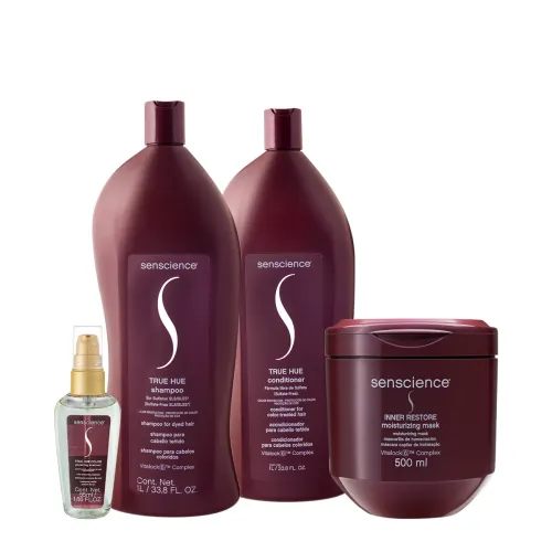 Kit Senscience True Hue Inner Restore Shampoo 1L Condicionador 1L Máscara 500ml Óleo 55ml