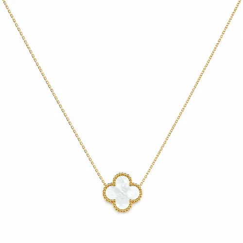 Colar Trevo 15 x 15 mm com MadrePérola 45 cm em Ouro 18K