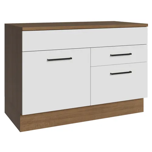 Balcão Gabinete 120 x 60 cm 1 Porta 2 Gavetas Rustic/Branco (Com Tampo) Agata Madesa