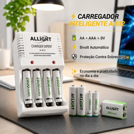 Carregador Rápido de Pilhas Recarregáveis Bivolt