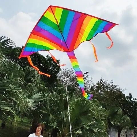 Novo design arco-íris pipa moda fácil voando cauda longa com linha brinquedo voador para crianças diversão ao ar livre esportes