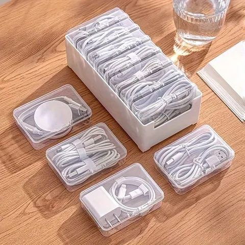 1 conjunto de caixa de armazenamento de cabo de dados artefato cabo de carregamento de energia carregador de telefone móvel organizador enrolador caixa de gerenciamento de cabo de mesa