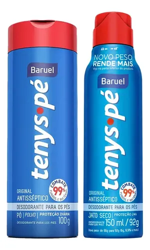 KIT PÓ TENYS PÉ 100G PARA OS PÉS ANTISSÉPTICO ORIGINAL + DESODORANTE JATO SECO 150ML SPRAY