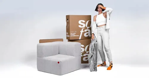 Sofá na Caixa modular - Apoio com entrada do Ombrelone - Marrom