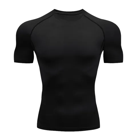 Camiseta masculina de manga curta de cor sólida comprimida secagem rápida respirável terno de treinamento fitness jujitsu rashguard topo ginásio esporte