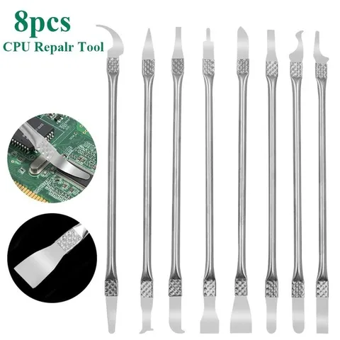 8 pçs ultra fino ic chip cpu lâmina faca placa-mãe manutenção cola uv limpador removedor telefone desmontar ferramentas de reparo