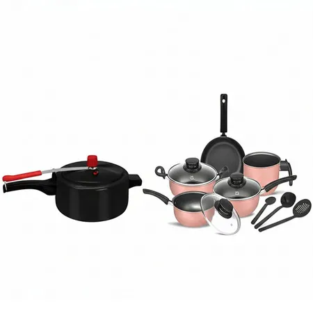 Conjunto Kit Jogo de Panela Completo Cor Rose com Panela de Pressao