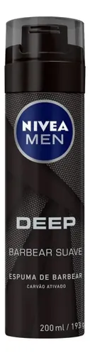 NIVEA MEN Espuma de Barbear Deep 200ml, Pele Limpa, Previne Irritações, Carvão Ativado, Deslizamento Suave