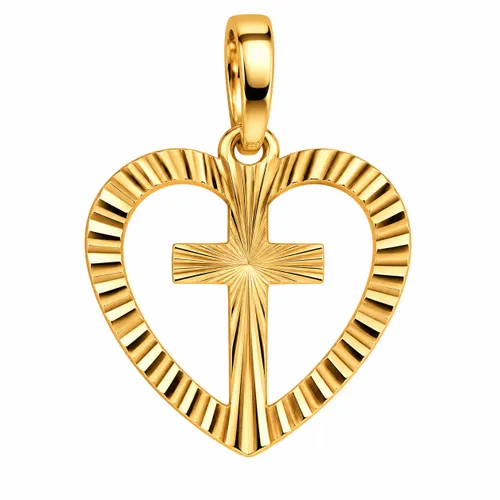 Pingente Coração Vazado com Cruz Laminado em Ouro 18K