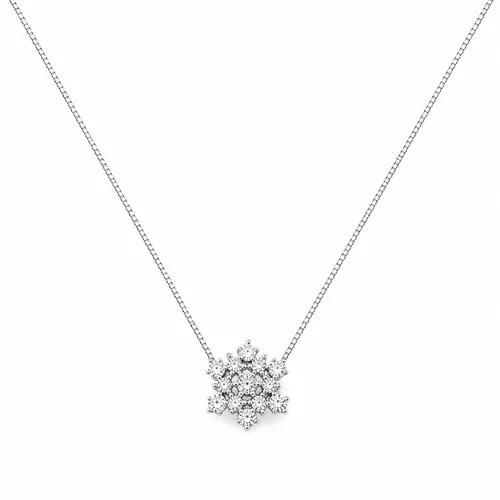Colar Flor 7 mm com 13 Diamantes em Ouro Branco 18K