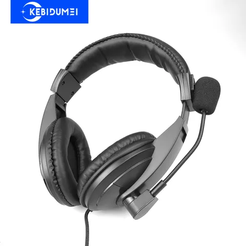 Fones de ouvido com fio de 3,5 mm para operador com microfone e redução de ruído, faixa ajustável para operador, estudante escolar