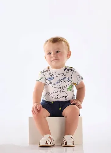 Conjunto para Bebê Menino com Body Dinossauro e Bermuda (Branco) Up Baby
