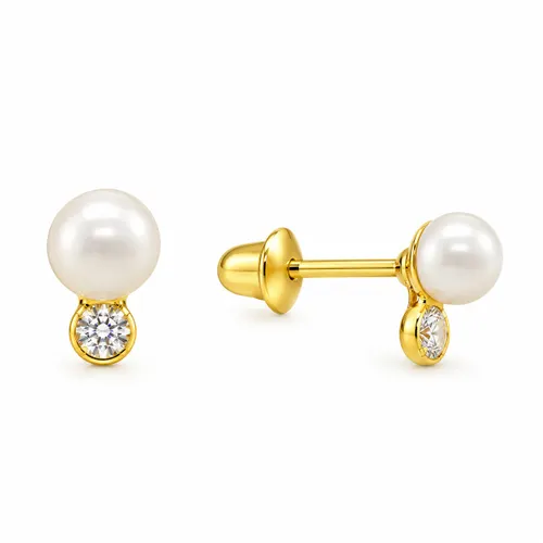 Brinco Pérola 3,3mm com Zircônia em Ouro 18K