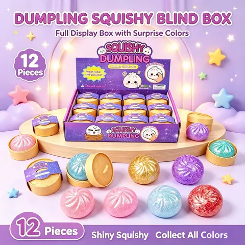 Mini Brinquedos Antiestresse em Forma de Dumpling em Caixas, Brinquedos de TPR Macios e Transparentes, Brinquedos Sensoriais Antiestresse