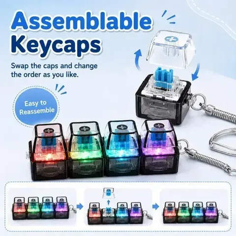 1-10 peças Chaveiro de Teclado Iluminado com Botão Clicável e Luz LED, Brinquedo Anti-stress Fidget
