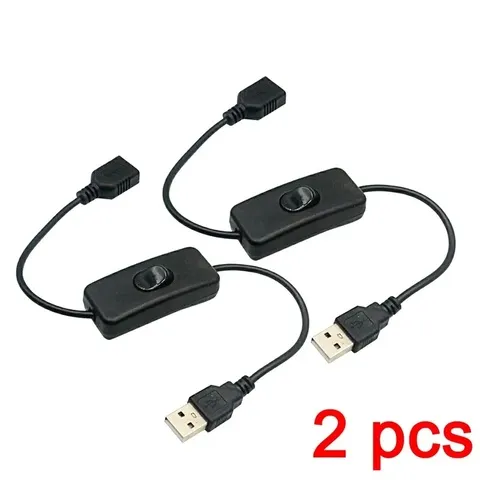 2 Cabos de Alimentação USB com Interruptor ON/OFF, Cabo de Extensão USB 2.0 a Macho para Fêmea com Botão de Acionamento para Lâmpada LED, Ventilador, Luminária de Mesa, Fone de Ouvido