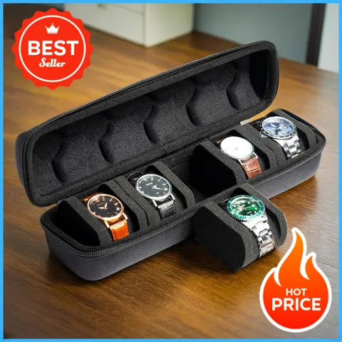 1 unidade de estojo para relógios com 5 compartimentos |   Organizador de Viagem com Capa Rígida e Almofada Interna - Pronto para Presente (Preto), Adequado para Armazenamento de Smartwatch