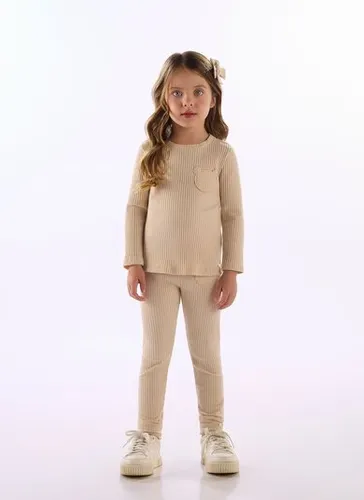 Calça Infantil Feminina em Ribana Canelada Off White