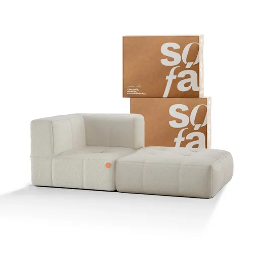 Sofá na Caixa modular 1 lugar Canto com chaise em Boucle - Linho