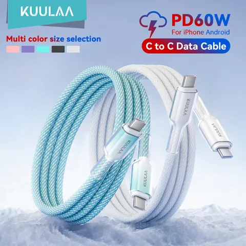 KUULAA Cabo USB C para USB Tipo C Cabo PD 60W Cabo de Carregador Rápido USBC para Tipo-C para iPhone16 15 Samsung MacBook iPad Xiaomi
