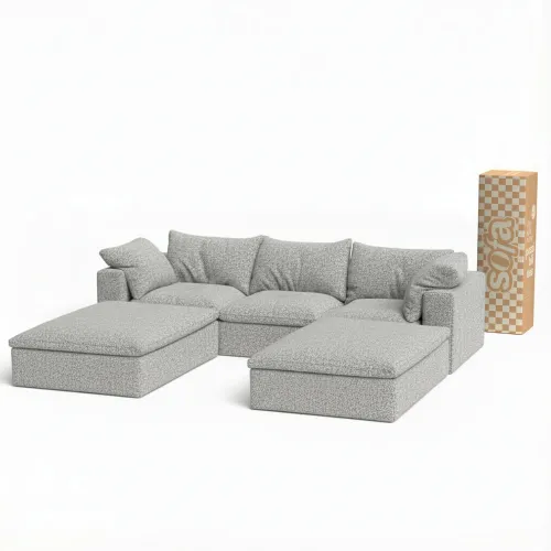Sofá na Caixa modular Sienna 3 lugares em Boucle com 2 Apoio - Cinza Granito