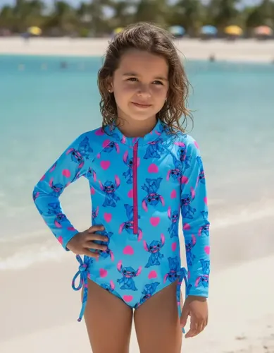 Maiô Infantil Biquíni Manga Longa Proteção Solar Uv Praia Cor Ciano Tamanho 10