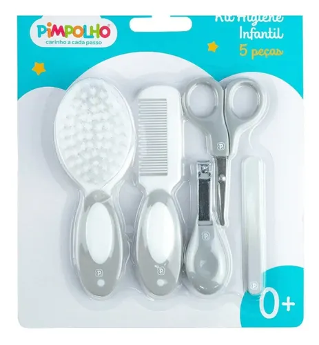 Kit Higiene Infantil Bebê 5 Pecas Pente Escova Tesoura Lixa Cortador de Unha e Cabelo Pimpolho