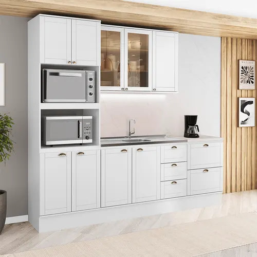Armário de Cozinha Completa com Balcão Milla Grove Carraro Branco