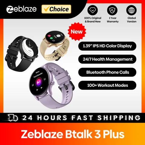 Zeblaze-Btalk 3 Plus Smartwatch para Homens e Senhoras, Chamada de Voz, 1.39 "Grande Display Colorido HD, Rastreamento de Fitness, Novo