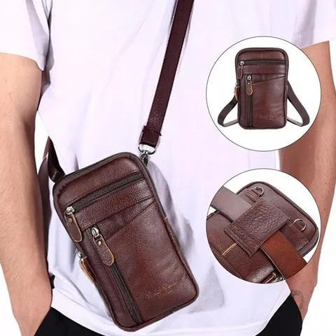 Bolsa de Cintura de Couro Masculina para Celular, Bolsa de Ombro Pequena para Esportes ao Ar Livre, Bolsa Transversal para Negócios