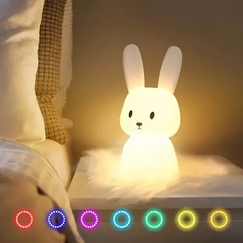 Lâmpada Noturna LED de Silicone em Forma de Coelho com Sensor de Toque, Luminária de Animal Fofa para Decoração de Quarto, Presente para Crianças e Bebês, Lâmpada de Mesa para Decoração de Casa
