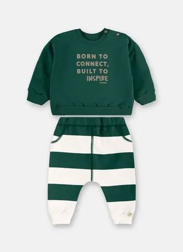 Conjunto Bebê Menino Blusão com Estampa Camurça e Calça Listrada Verde