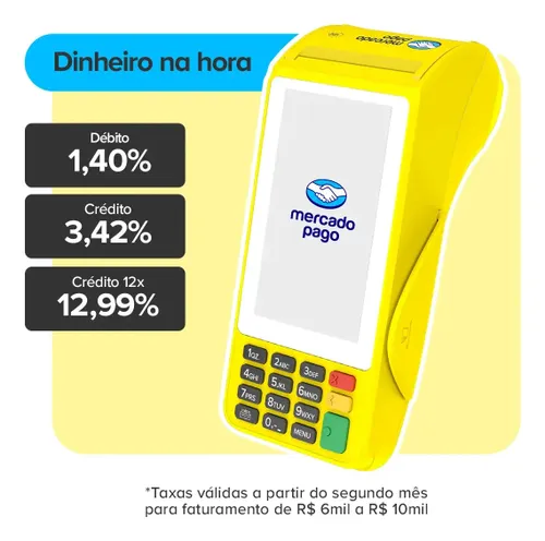 Maquininha de Cartão Pro 3 Mercado Pago Point Amarela Vivo 4g/Wifi/Nfc