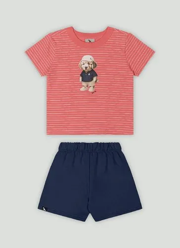 Conjunto Bebê Menino Camiseta Listrada e Bermuda (Vermelho) Quimby