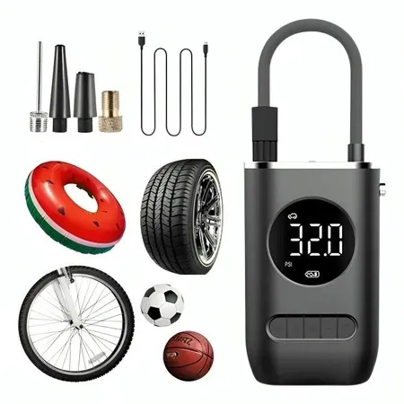 Bomba de Ar Digital Mini Calibrador Compressor de Pneus Carro Moto Bike com Lanterna Led Portátil