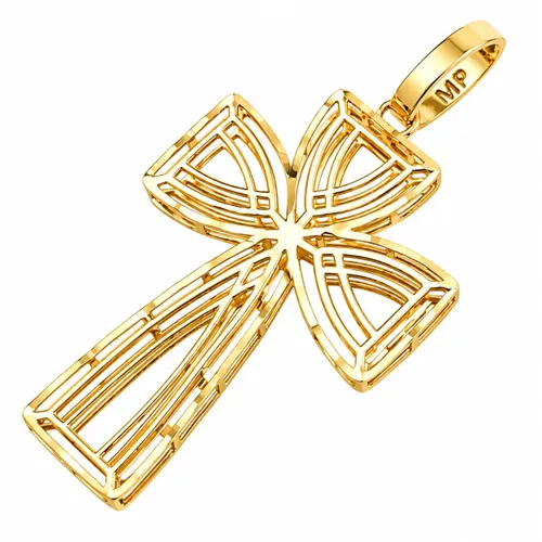 Pingente Cruz Trabalhada Vazada 3 cm em Ouro 18K