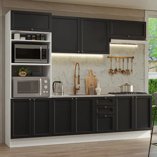 Armário de Cozinha Completa 270 cm Branco/Preto Vik Madesa 01