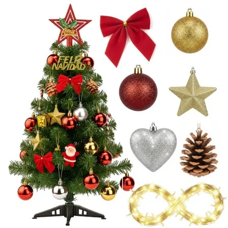 Árvore de Natal de Mesa Luxo 60cm Decorada Pinheiro Enfeites Enfeitada c/ Pisca Fio Fada LED Pequena