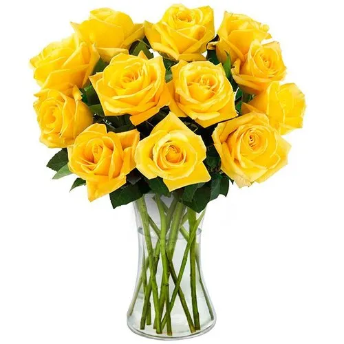 Luxuosas 12 Rosas Amarelas no Vaso